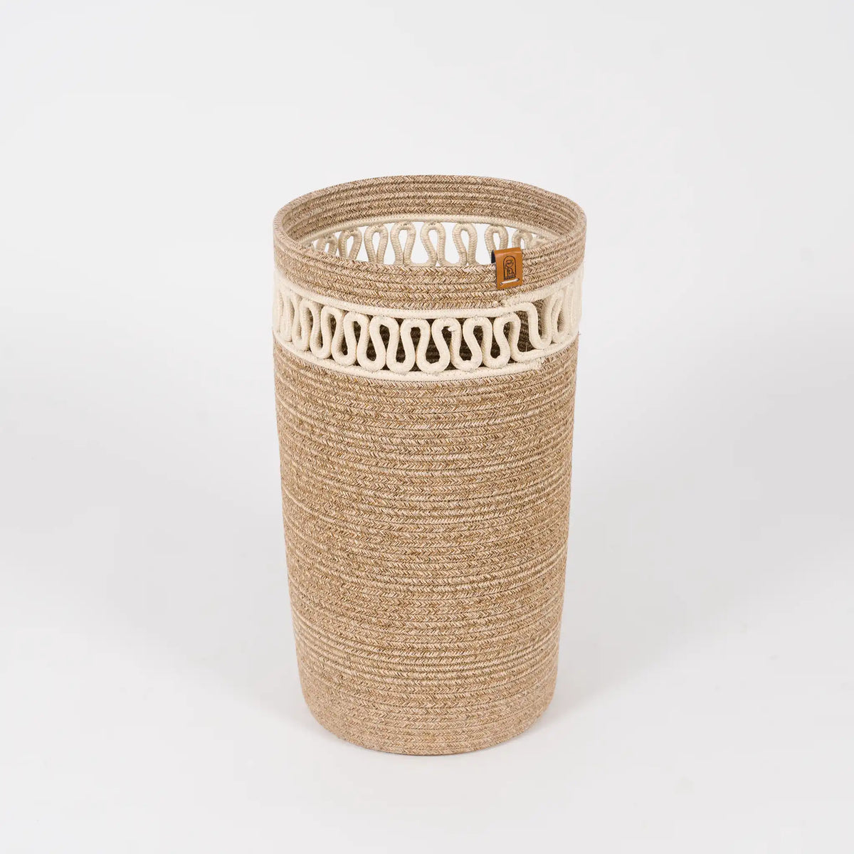 Handcrafted Braided Cotton Rope Umbrella Holder – product and lifestyle view 2
