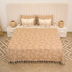 Sakura Cotton Bedding Set with 4 Pillowcases – Camel, Beige & Greige