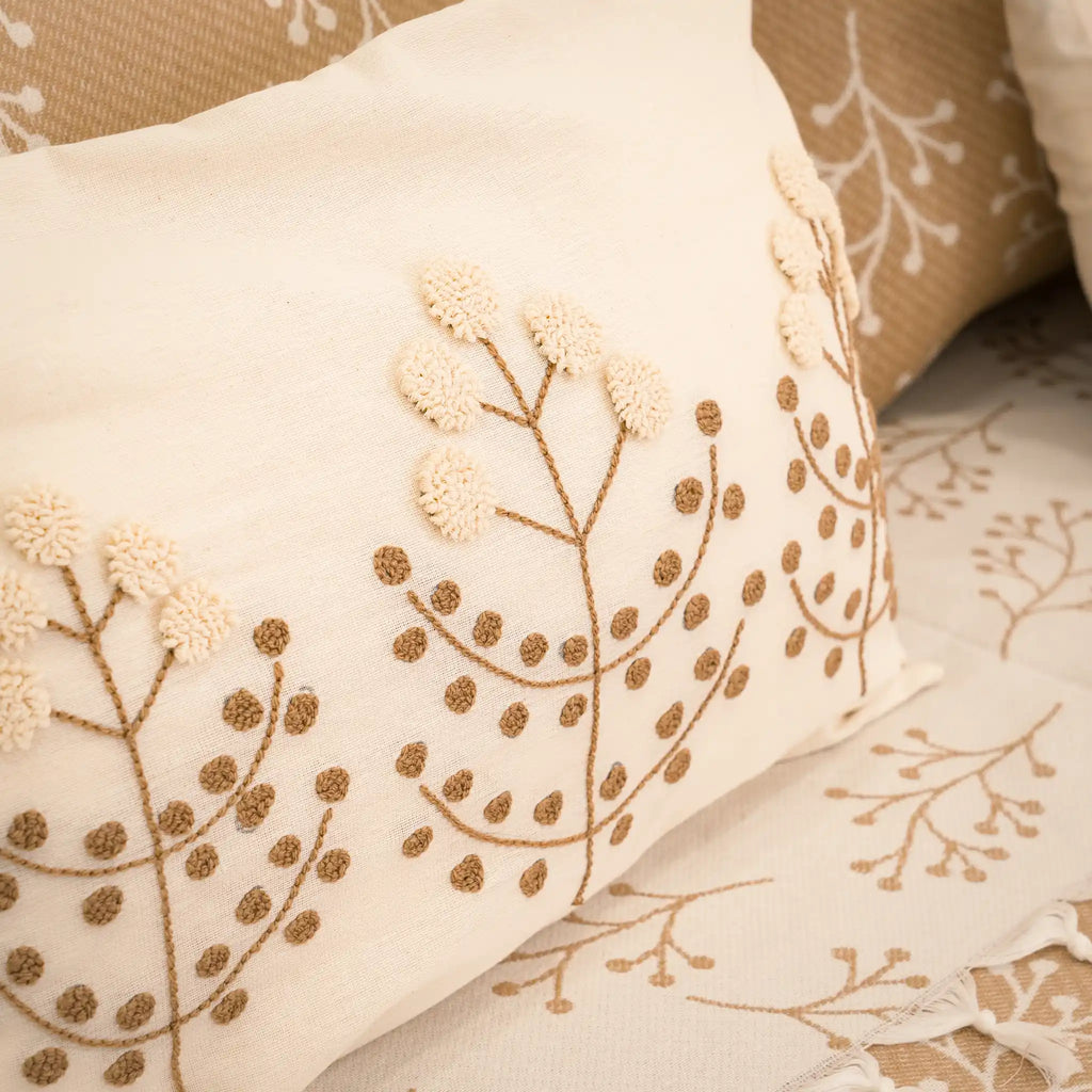 Sakura Cotton Bedding Set with 4 Pillowcases – Camel, Beige & Greige