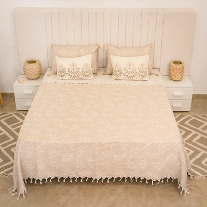 Sakura Cotton Bedding Set with 4 Pillowcases – Camel, Beige & Greige