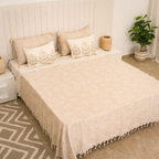 Sakura Cotton Bedding Set with 4 Pillowcases – Camel, Beige & Greige