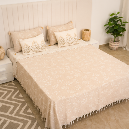 Sakura Cotton Bedding Set with 4 Pillowcases – Camel, Beige & Greige