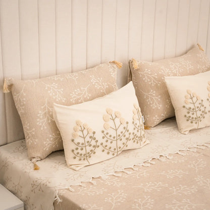 Sakura Cotton Bedding Set with 4 Pillowcases – Camel, Beige & Greige