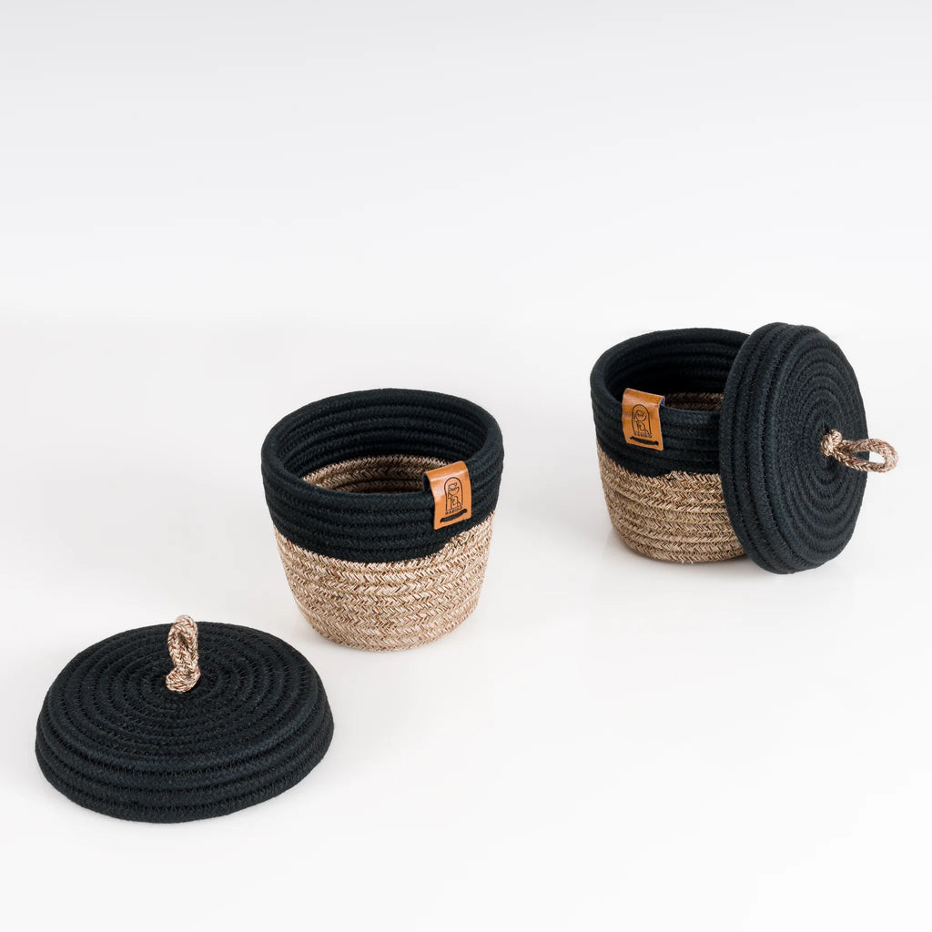 Organa – 5-Piece Braided Cotton Storage Basket Set – product and lifestyle view 6