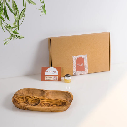 Handmade Olive Wood Snack Plate – 4 Compartments | Elegant, Eco-Friendly & Unique
