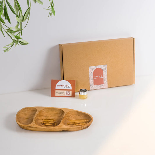 Handmade Olive Wood Snack Plate – 3 Compartments for Appetizers & Snacks