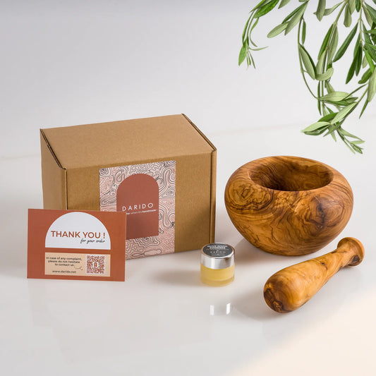 DARIDO Premium Olive Wood- Classic Round Mortar & Pestle: Handmade, Durable, All-purpose Grinding