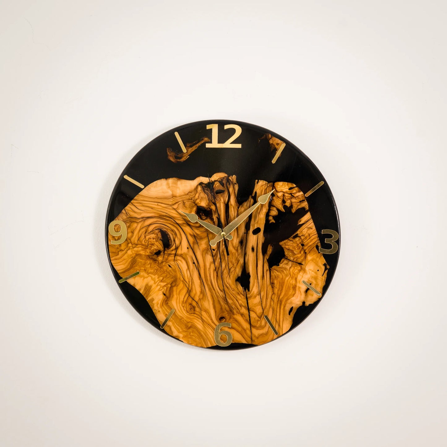 Handcrafted Olive Wood Wall Clock with Premium Epoxy Resin - Unique 13.4" Silent Artisan Wood Wall Decor for Modern & Rustic Homes