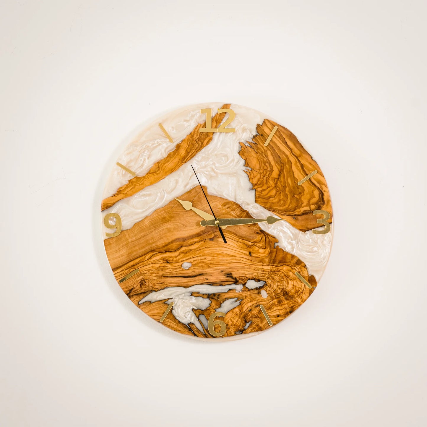 Handcrafted Olive Wood Wall Clock with Premium Epoxy Resin - Unique 13.4" Silent Artisan Wood Wall Decor for Modern & Rustic Homes