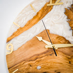 Handcrafted Olive Wood Wall Clock with Premium Epoxy Resin - Unique 13.4" Silent Artisan Wood Wall Decor