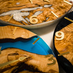 Handcrafted Olive Wood Wall Clock with Premium Epoxy Resin - Unique 13.4" Silent Artisan Wood Wall Decor – detail view 9