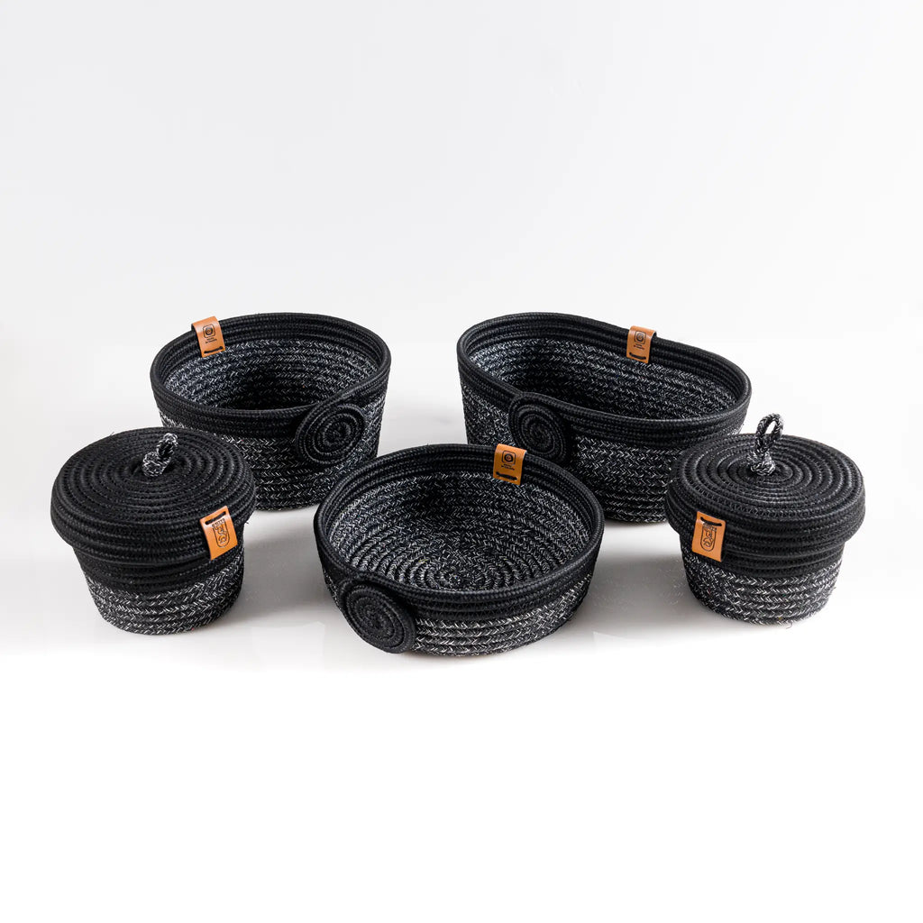 Organa – 5-Piece Braided Cotton Storage Basket Set – product and lifestyle view 7