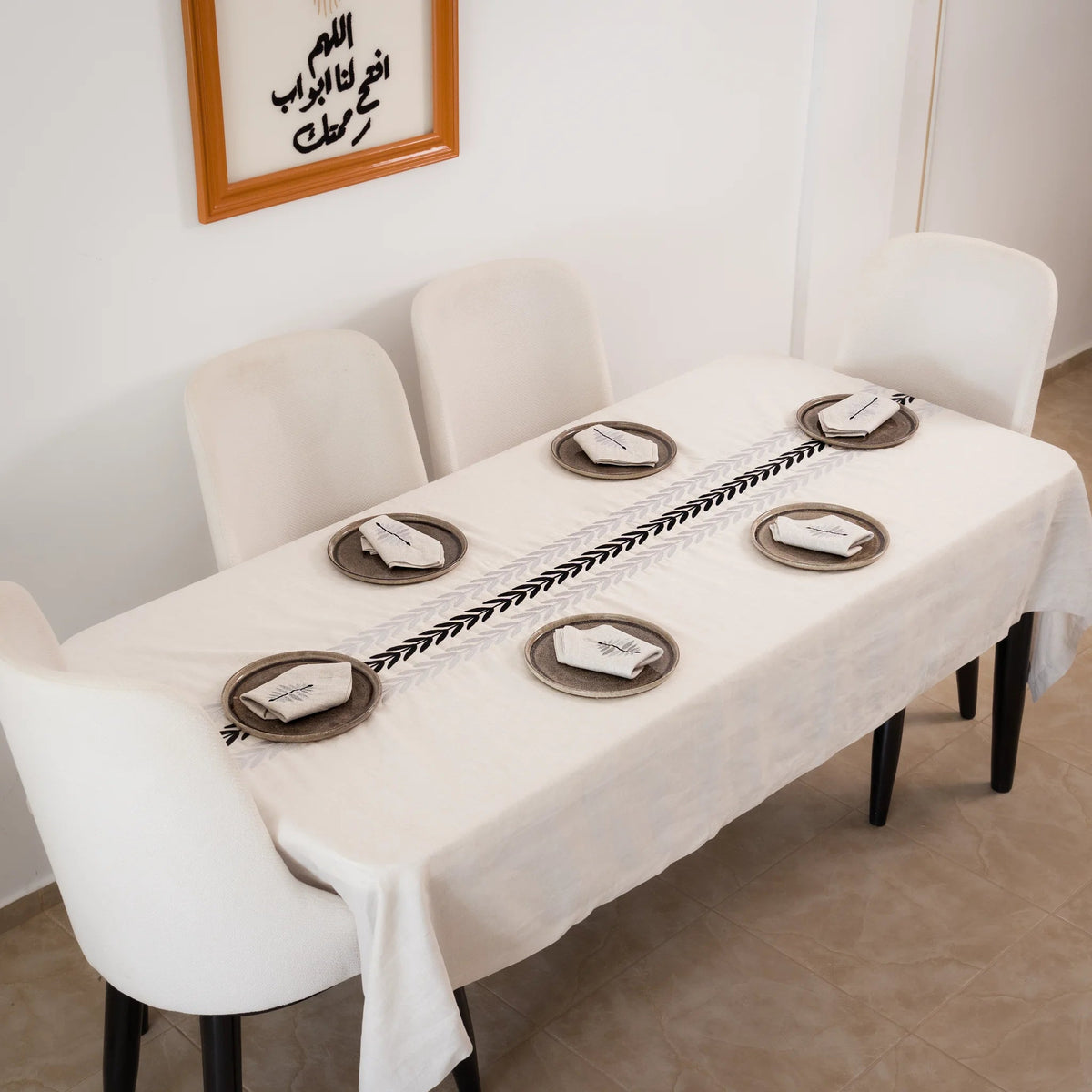 ARA Embroidered Linen Tablecloth — 98 × 63 in