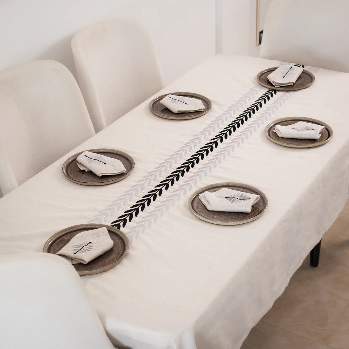 ARA Embroidered Linen Tablecloth — 98 × 63 in