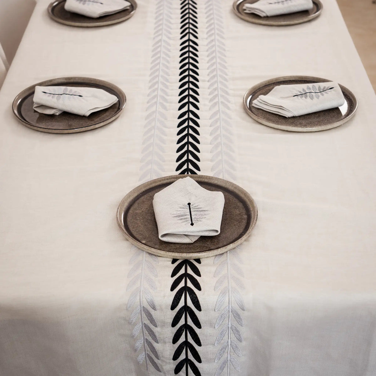ARA Embroidered Linen Tablecloth — 98 × 63 in