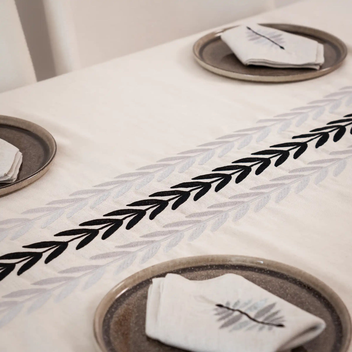ARA Embroidered Linen Tablecloth — 98 × 63 in