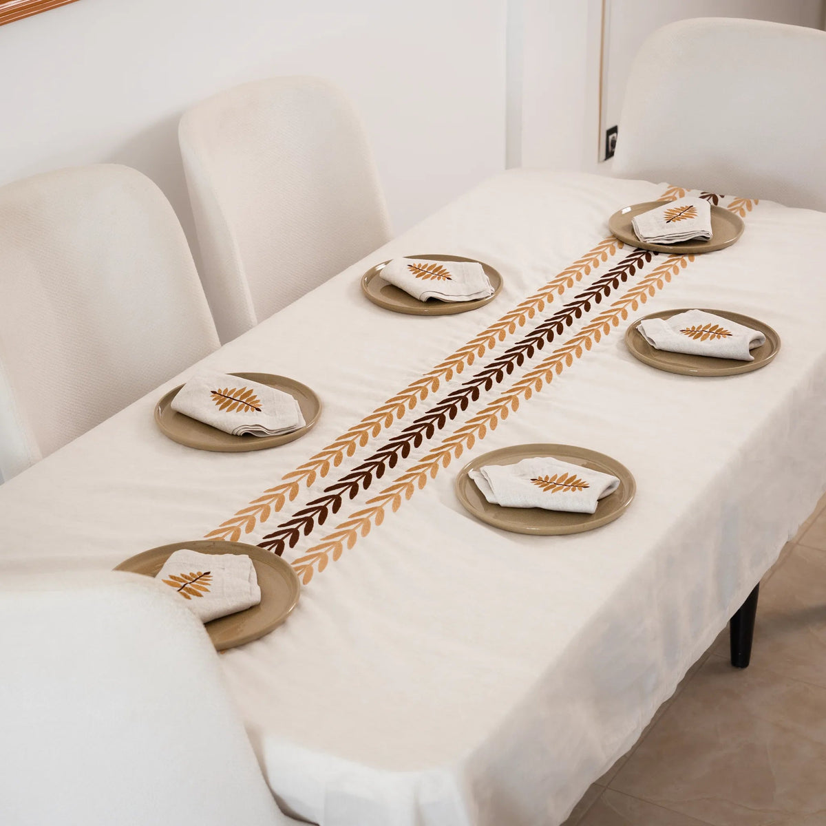 ARA Embroidered Linen Tablecloth — 98 × 63 in