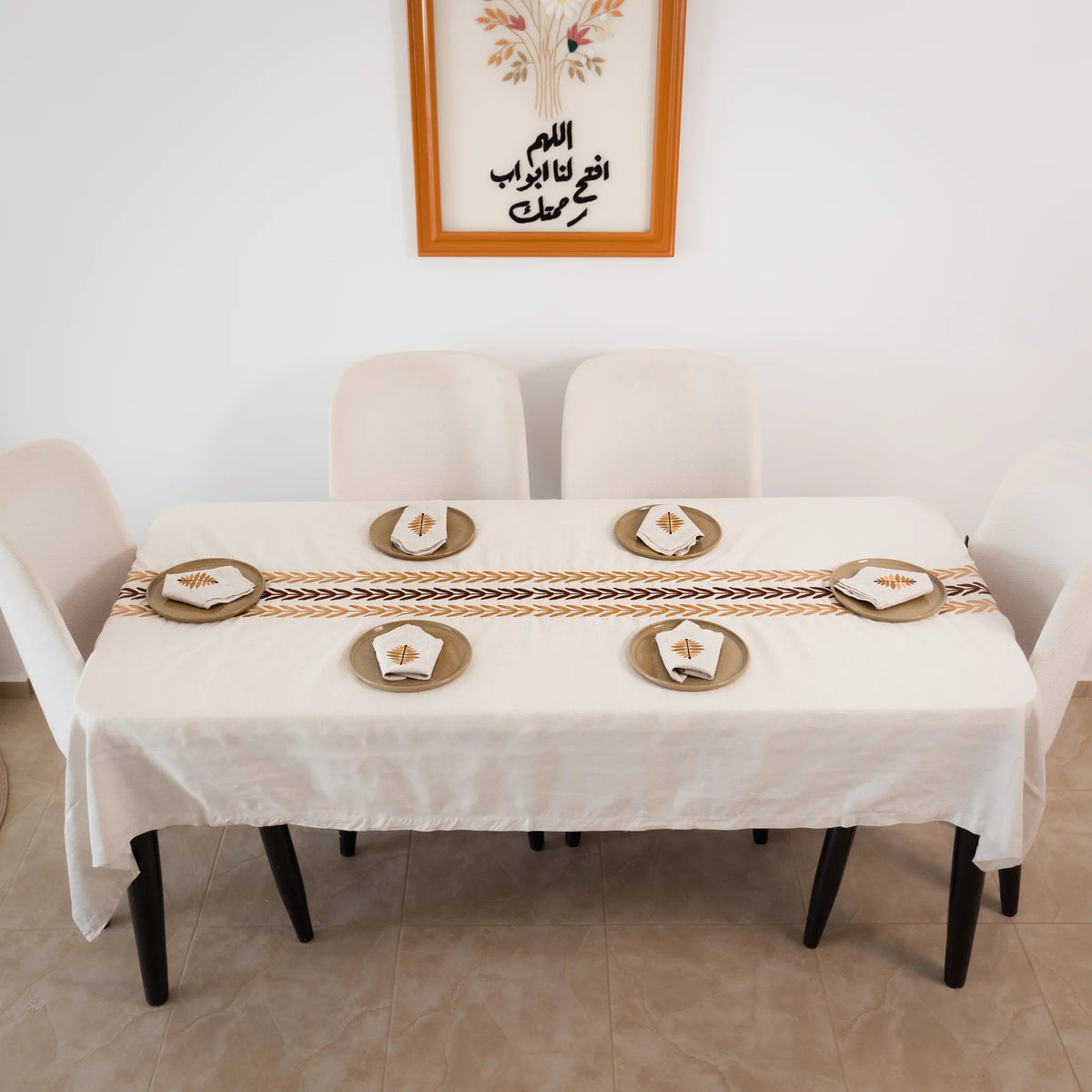 ARA Embroidered Linen Tablecloth — 98 × 63 in