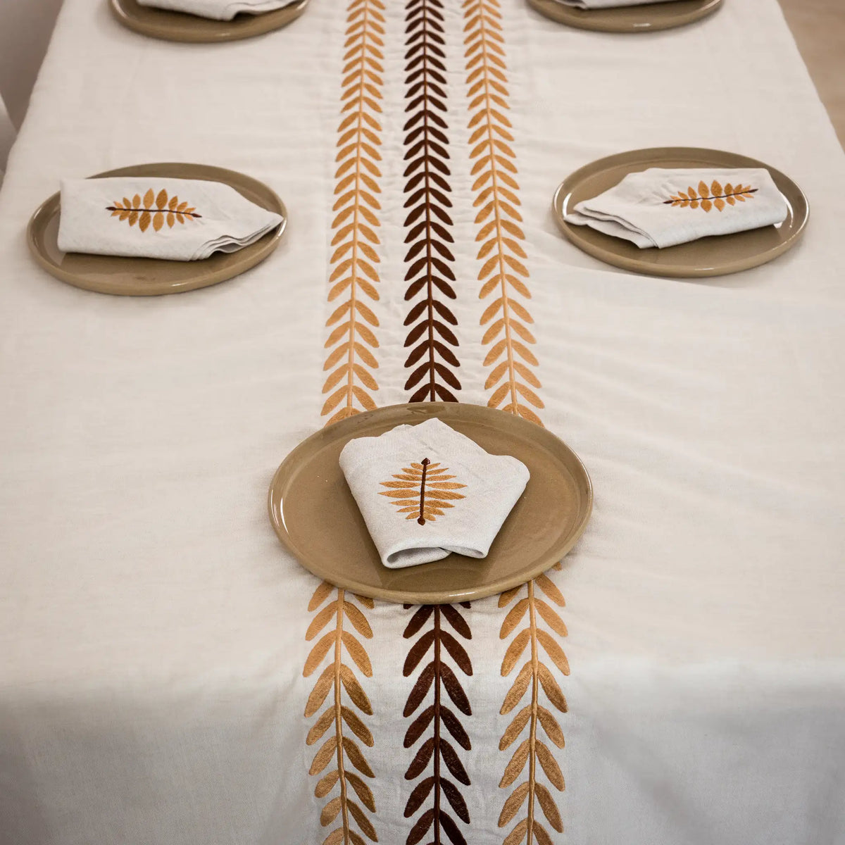 ARA Embroidered Linen Tablecloth — 98 × 63 in