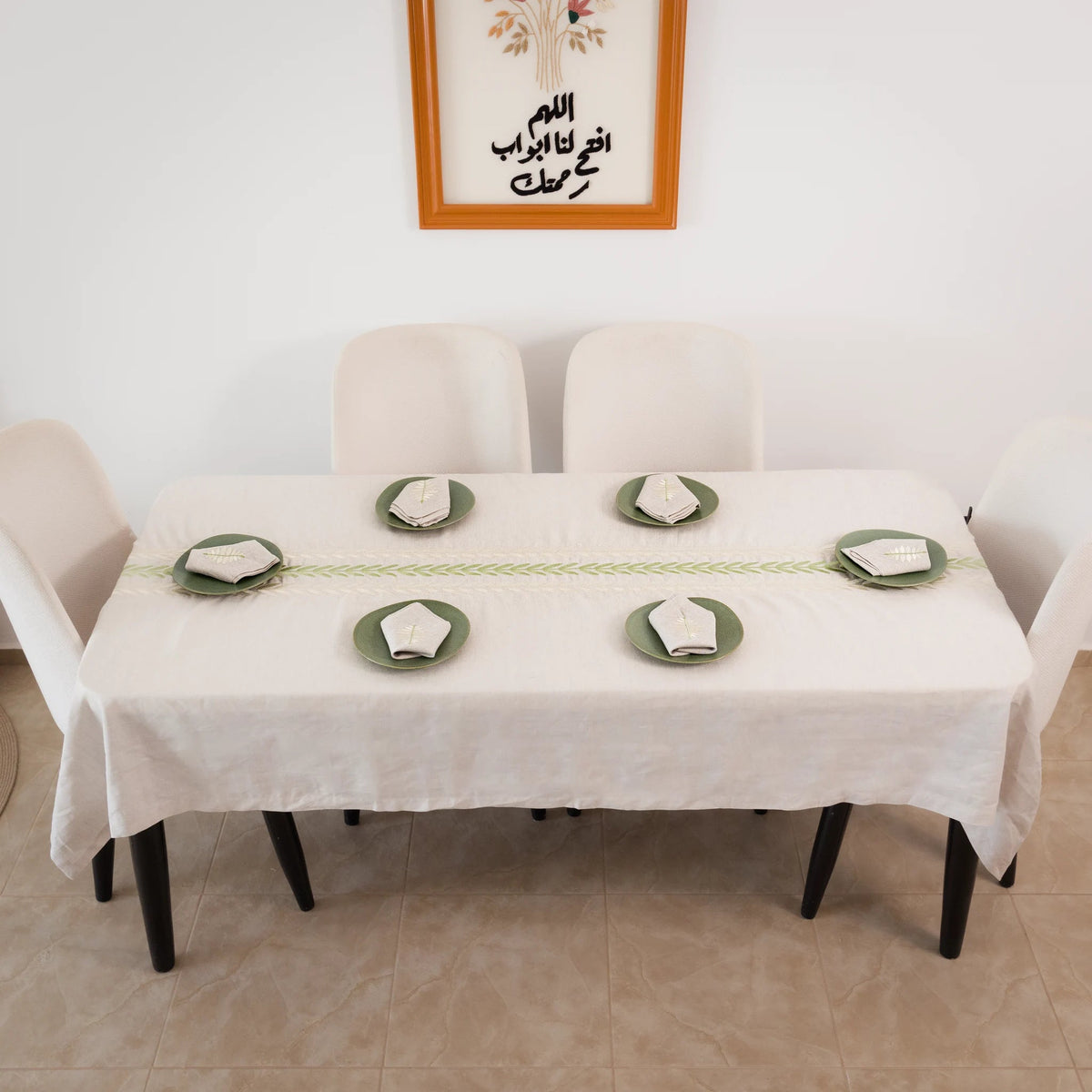 ARA Embroidered Linen Tablecloth — 98 × 63 in