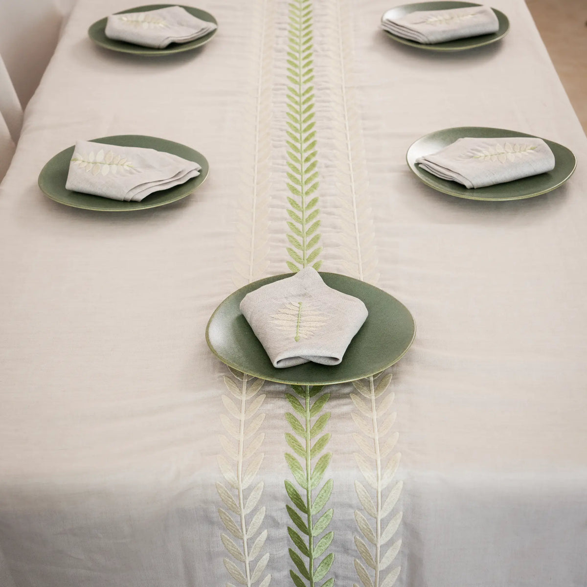 ARA Embroidered Linen Tablecloth — 98 × 63 in