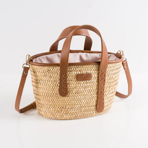 Bella handmade plant fiber and leather bag – product view 1