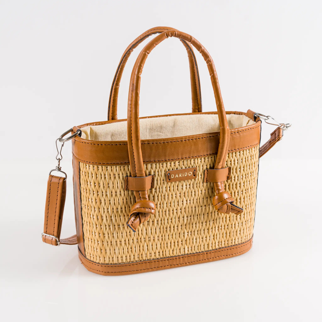 Mirella handmade natural fiber and vegan leather bag – product view 1
