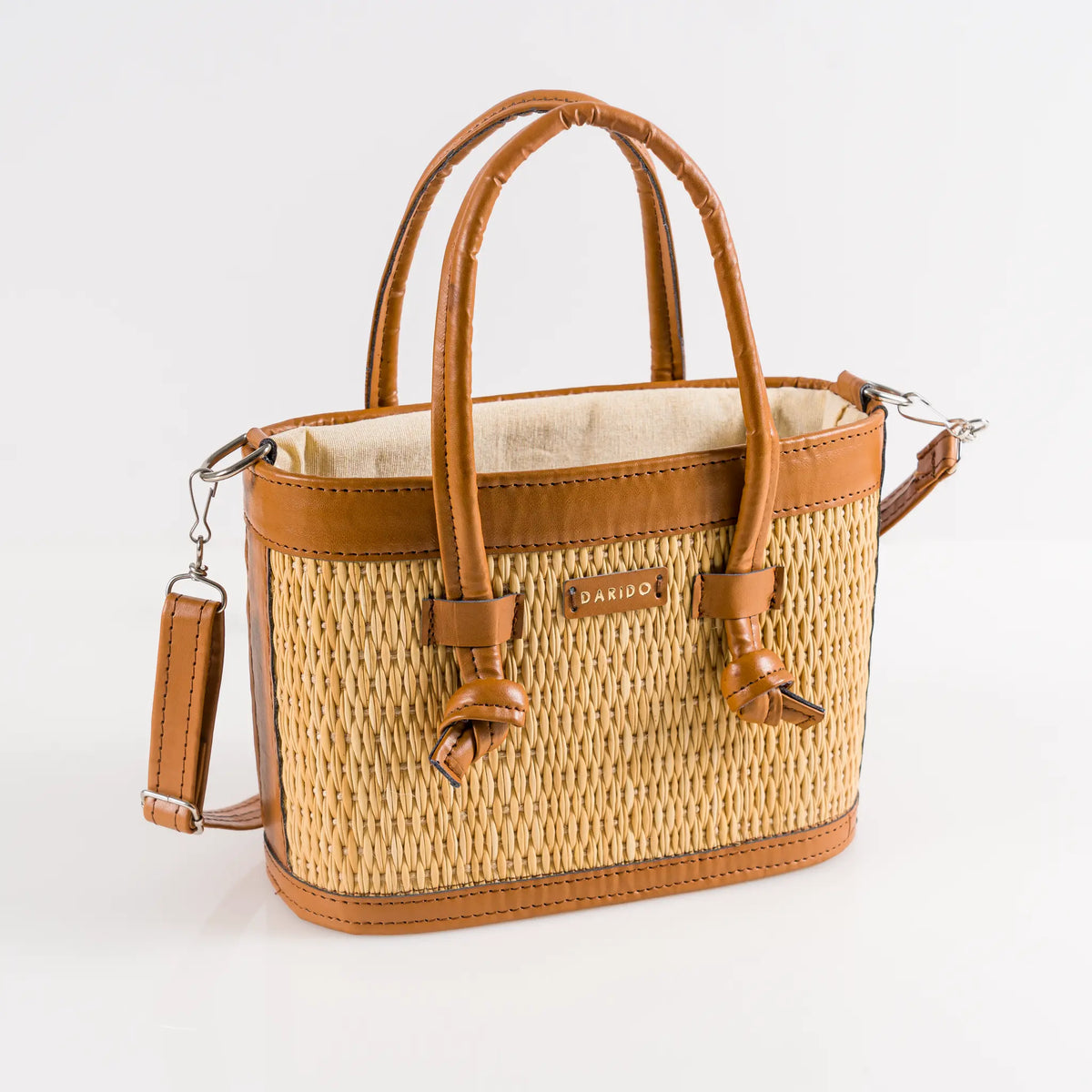 Mirella handmade natural fiber and vegan leather bag – product view 1