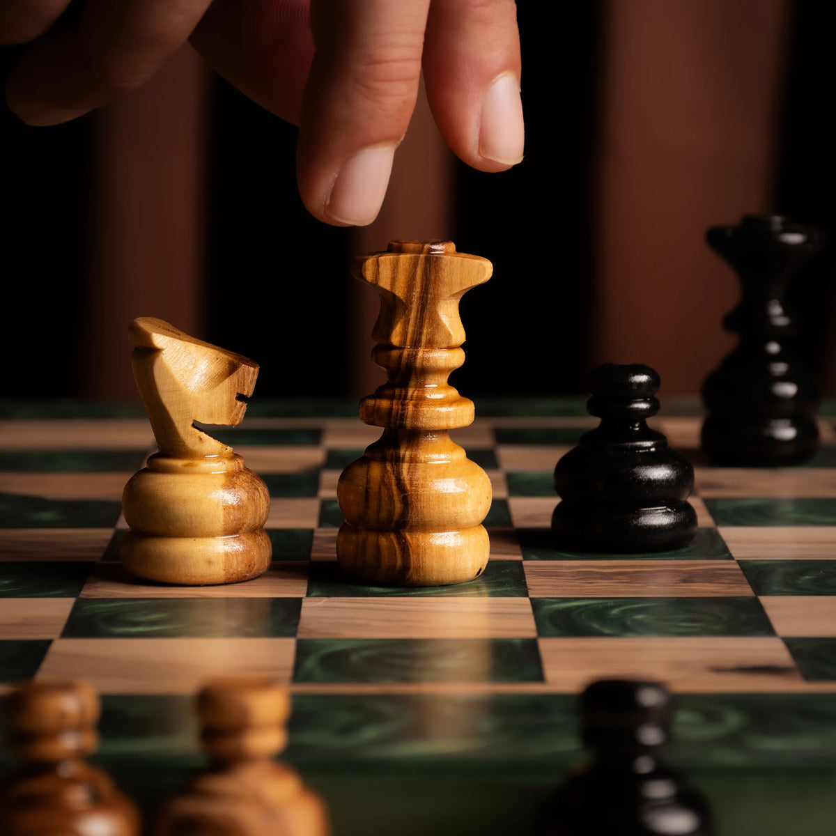 Green Olive Wood Chess Set – Handcrafted Chess Board
