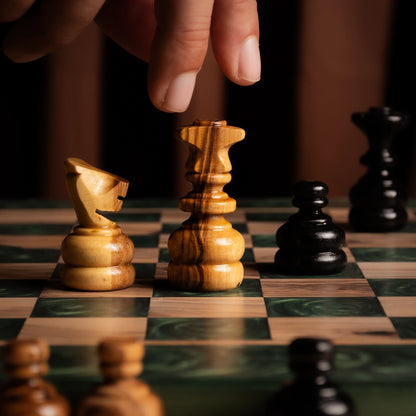 Green Olive Wood Chess Set – Handcrafted Chess Board