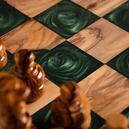 Green Olive Wood Chess Set – Handcrafted Chess Board