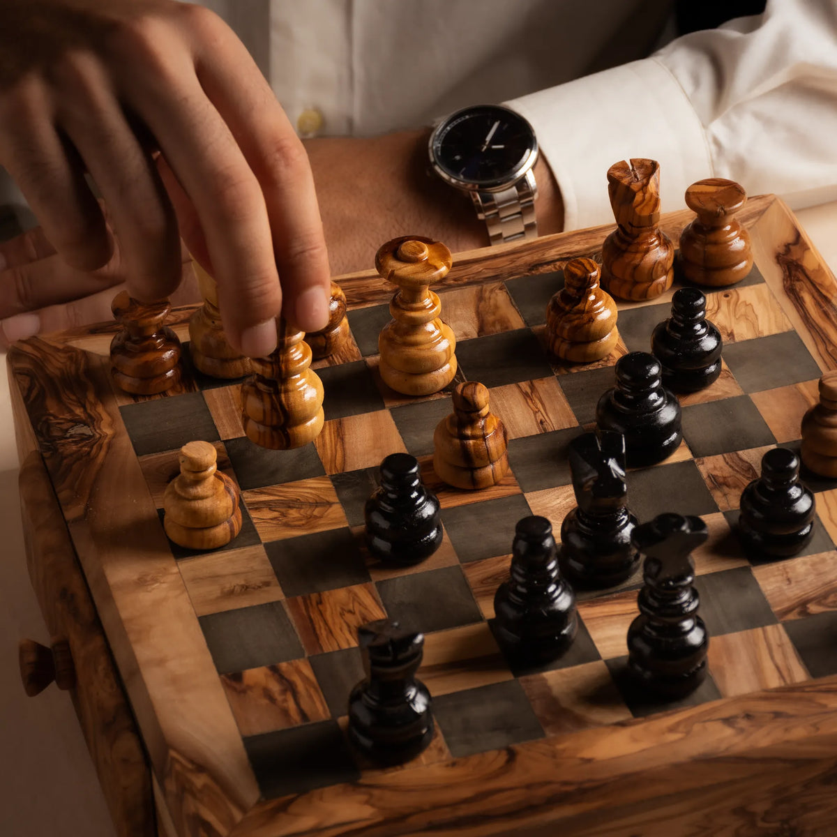 Olive Wood Chess Set – Handcrafted Chess Board