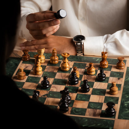 Green Olive Wood Chess Set – Handcrafted Chess Board