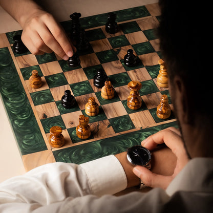 Green Olive Wood Chess Set – Handcrafted Chess Board