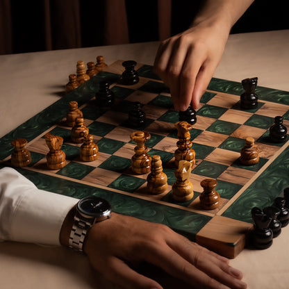 Green Olive Wood Chess Set – Handcrafted Chess Board