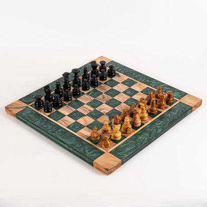 Green Olive Wood Chess Set – Handcrafted Chess Board
