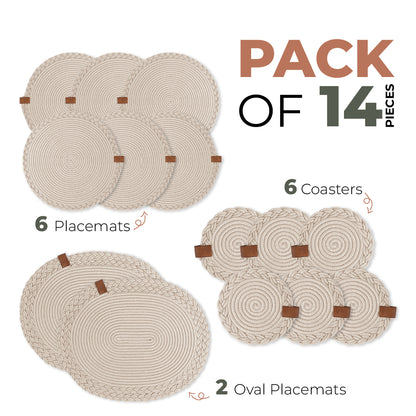 Braided Cotton Table Set – Handmade Placemats, Coasters & Oval Mats for Elegant Dining