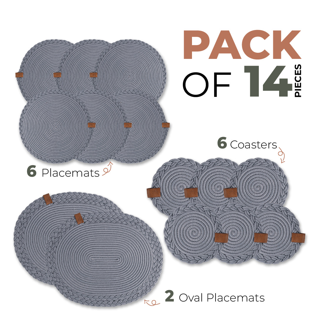 Braided Cotton Table Set – Handmade Placemats, Coasters & Oval Mats for Elegant Dining