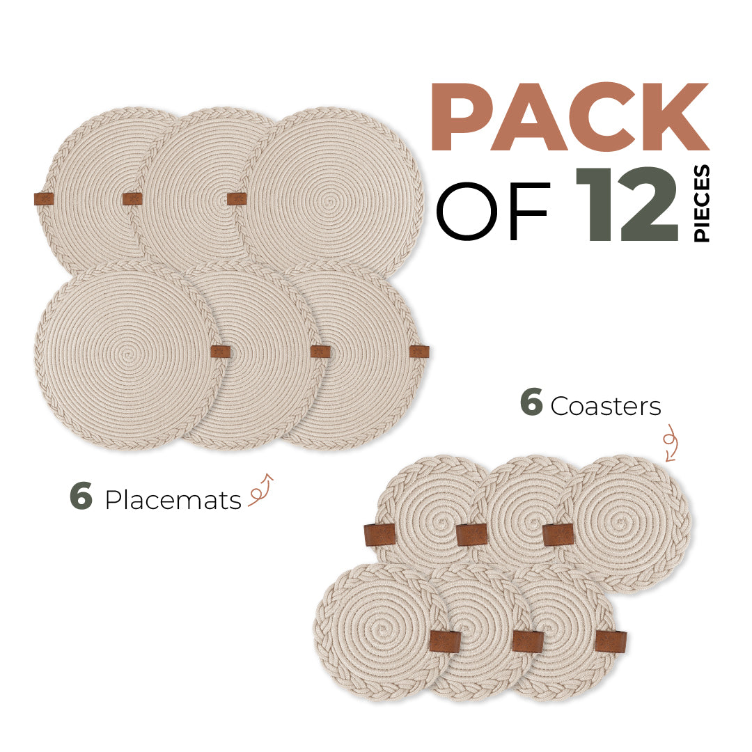 Braided Cotton Table Set – Handmade Placemats, Coasters & Oval Mats for Elegant Dining