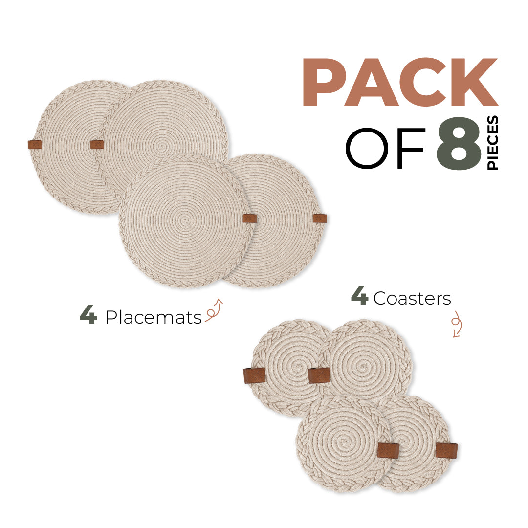 Braided Cotton Table Set – Handmade Placemats, Coasters & Oval Mats for Elegant Dining