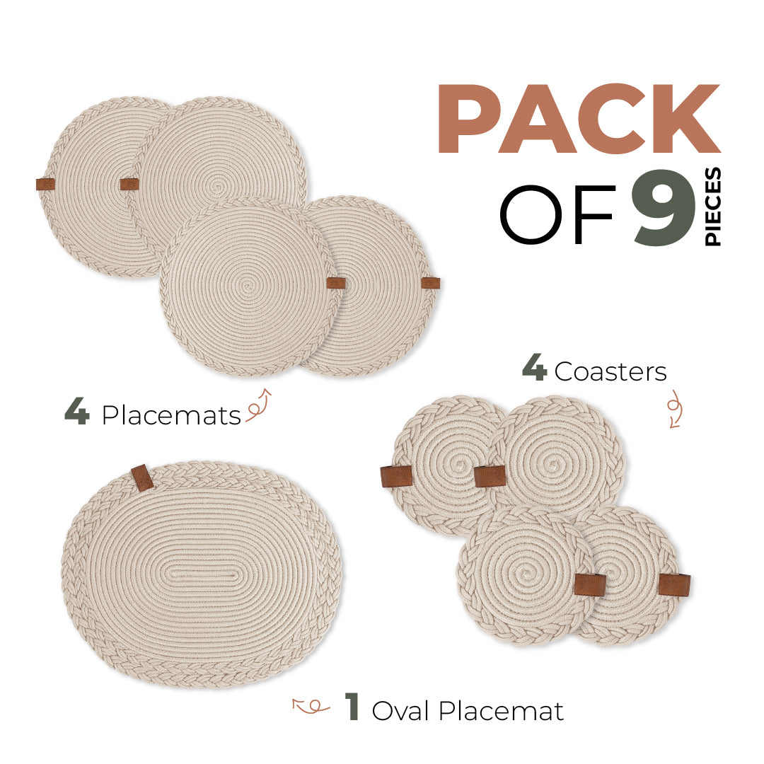 Braided Cotton Table Set – Handmade Placemats, Coasters & Oval Mats for Elegant Dining