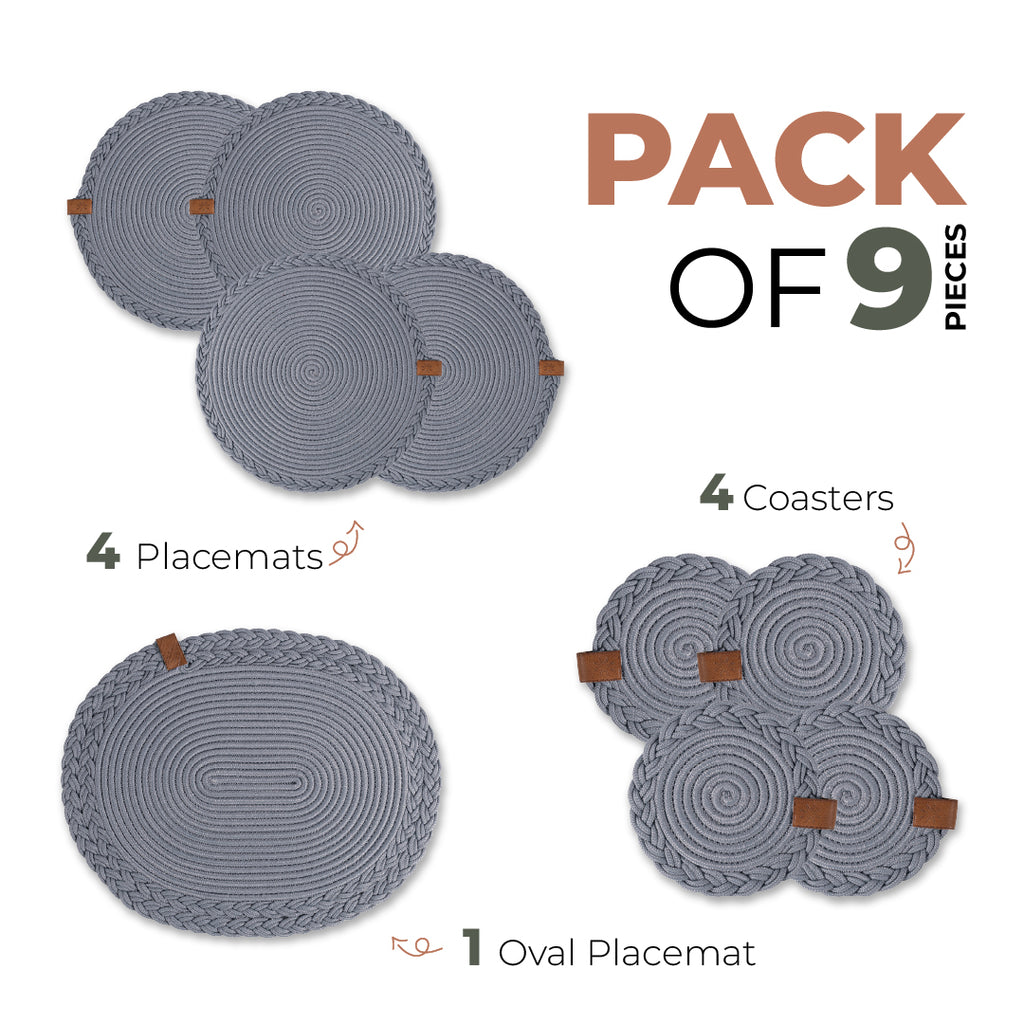 Braided Cotton Table Set – Handmade Placemats, Coasters & Oval Mats for Elegant Dining