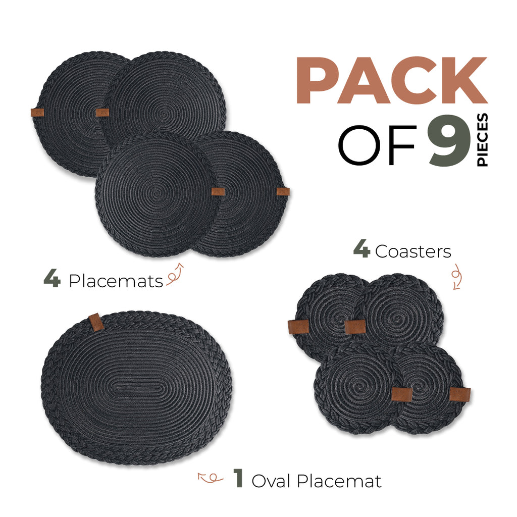 Braided Cotton Table Set – Handmade Placemats, Coasters & Oval Mats for Elegant Dining