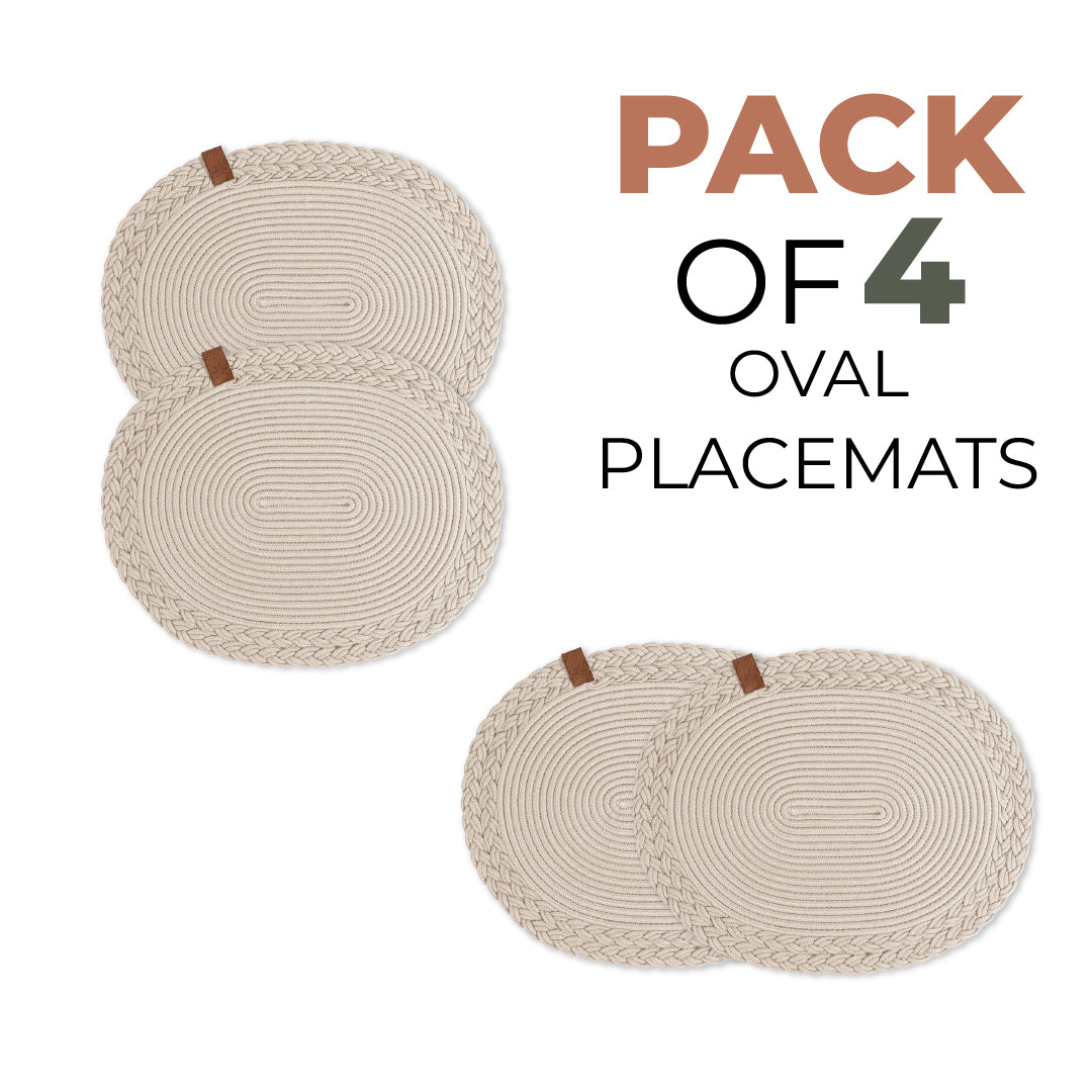 Braided Cotton Table Set – Handmade Placemats, Coasters & Oval Mats for Elegant Dining