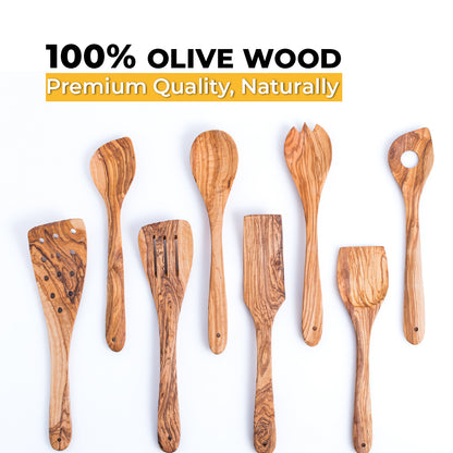 Handmade Olive Wood Utensils Set - 8-Piece Eco-Friendly Olivewood Cooking Tools for Non-Stick Cookware – Durable Kitchen Essentials