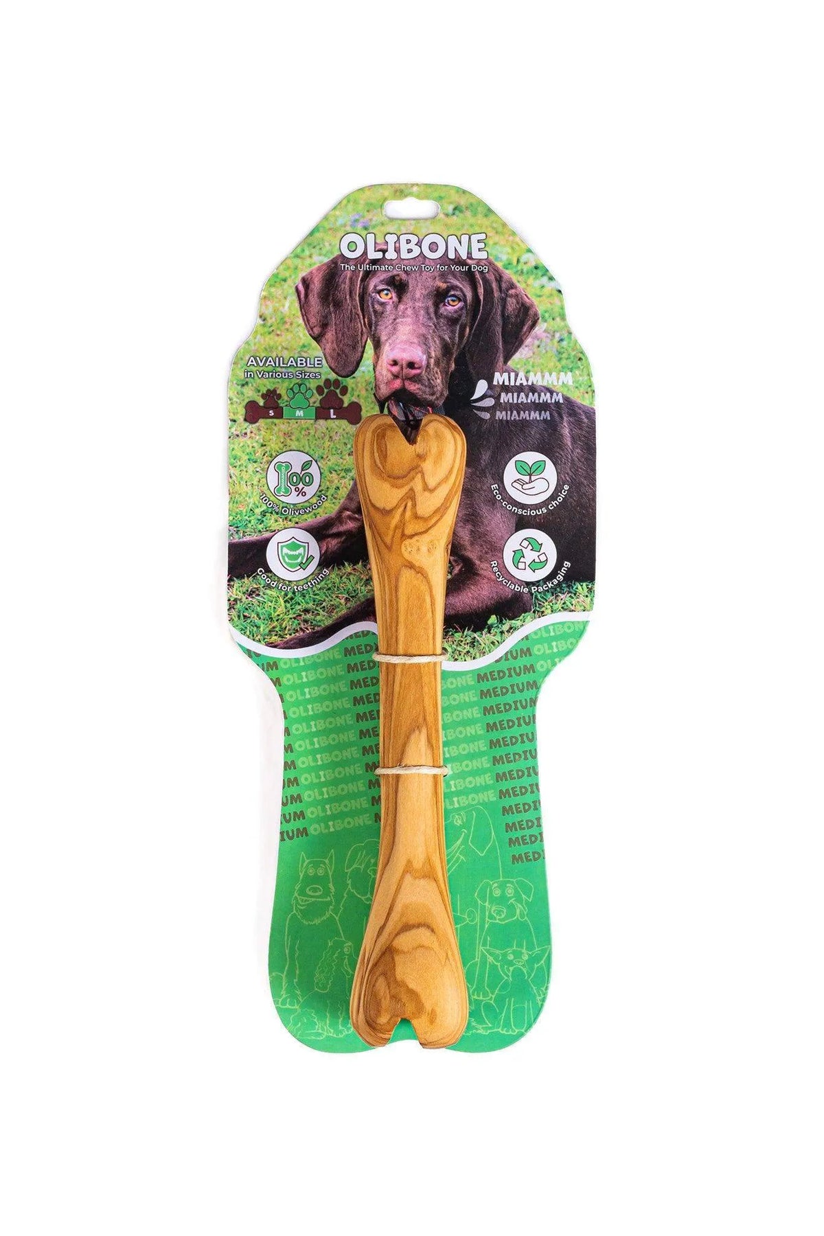 Olibone – Handmade Olive Wood Dog Chew Toy (Natural, Durable & Safe – 3 Sizes)