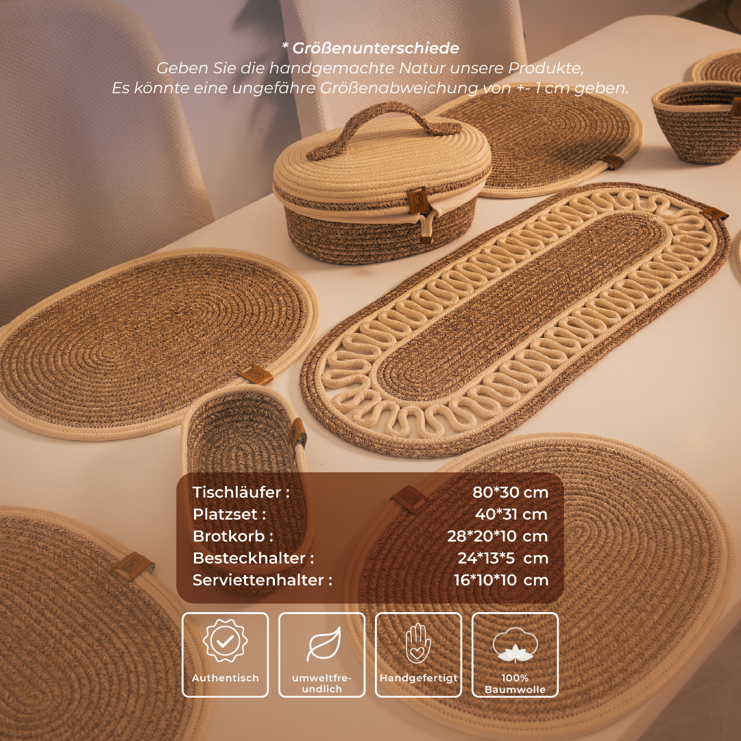 Tressia braided cotton dining-set components and dimensions