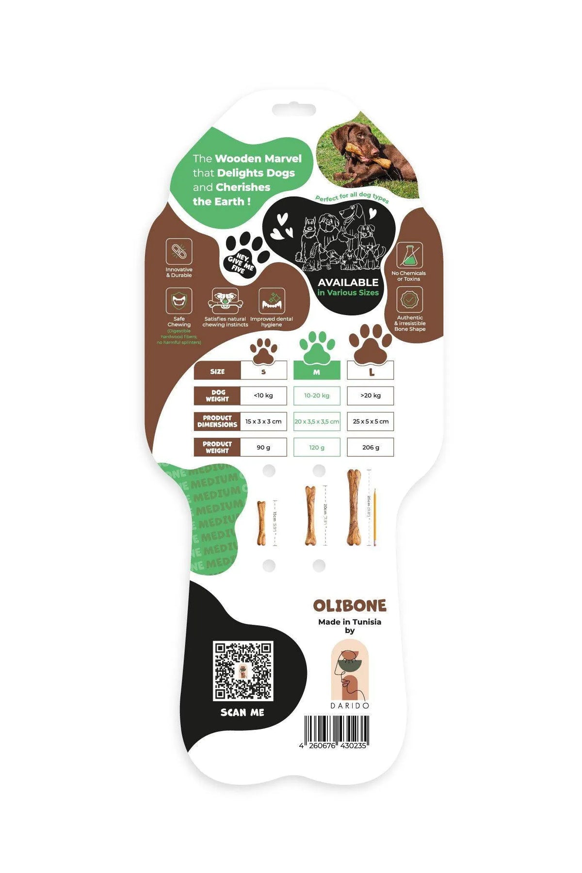 Olibone – Handmade Olive Wood Dog Chew Toy (Natural, Durable & Safe – 3 Sizes)