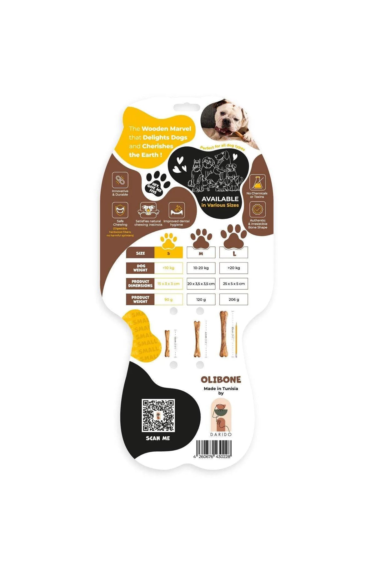 Olibone – Handmade Olive Wood Dog Chew Toy (Natural, Durable & Safe – 3 Sizes)