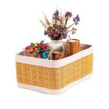 Darido large organizer box 30x22 cm woven basket with beige trim holding dried flowers and colorful ribbons. - Large Organizer Box | 30x22 cm